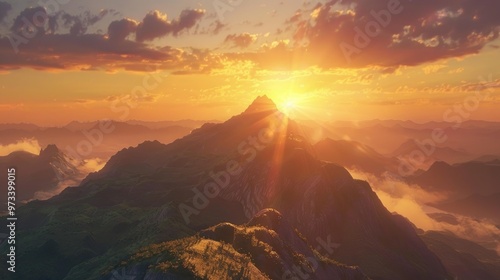 Stunning sunrise above picturesque peak