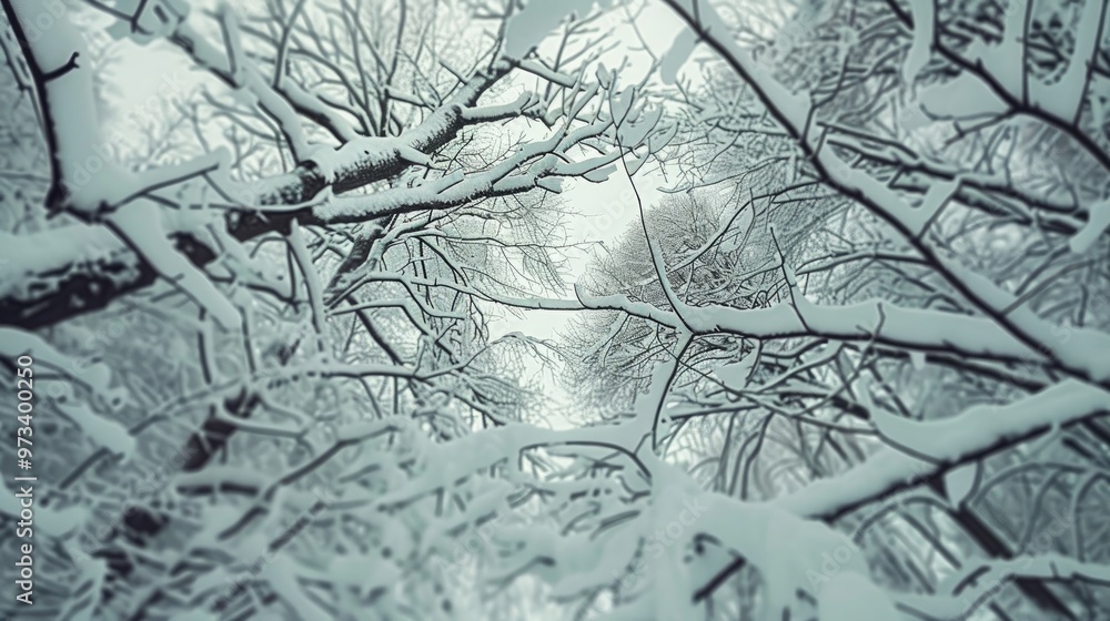 Snow covered tree branches in winter forest Snow covered tree branches in winter forest