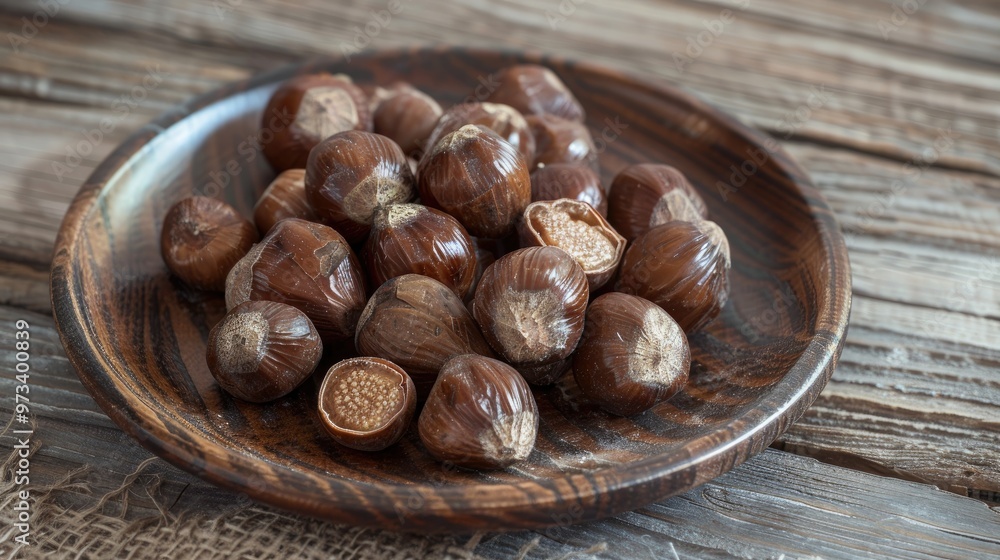 Tasty water chestnuts arranged on a table plate Tasty water chestnuts arranged on a table plate