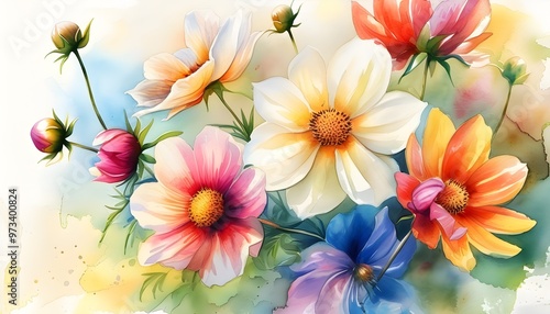 Vibrant Watercolor Blossom in Full Bloom