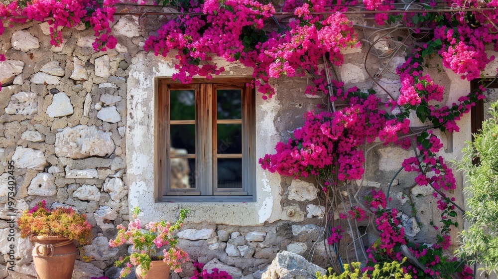 Naklejka premium Stunning Mediterranean bougainvillea wall