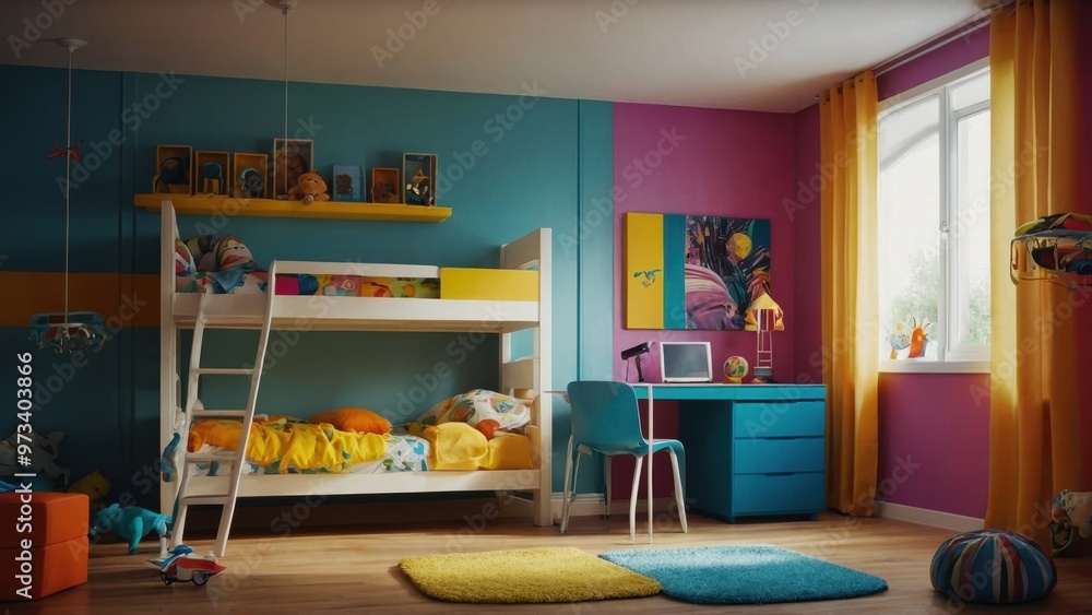 Fototapeta premium A cheerful and colorful play table with built-in storage for toys and craft supplies