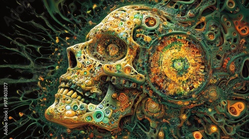 Wallpaper Mural A Surreal Skull Decorated with Vibrant Psychedelic Elements and Intricate, Unique Patterns Torontodigital.ca