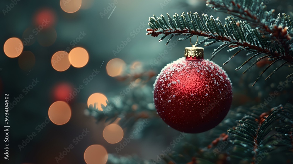 a red ornament hanging from a Christmas tree a red ornament hanging from a Christmas tree