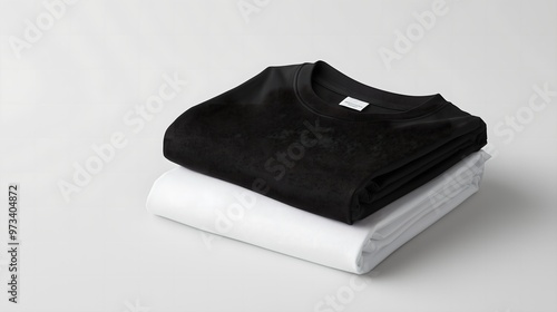 Mockup stack of folded square t-shirts, black and white