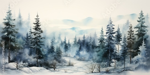 Snowy forest with tall pines