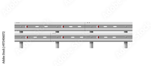 Metallic road barrier fence. 3d roadblock for safety on highway. Metallic road barrier fence. Vector