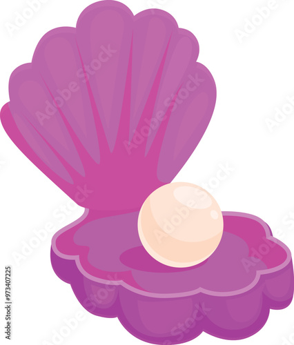 Cartoon illustration of a purple scallop shell holding a big white pearl