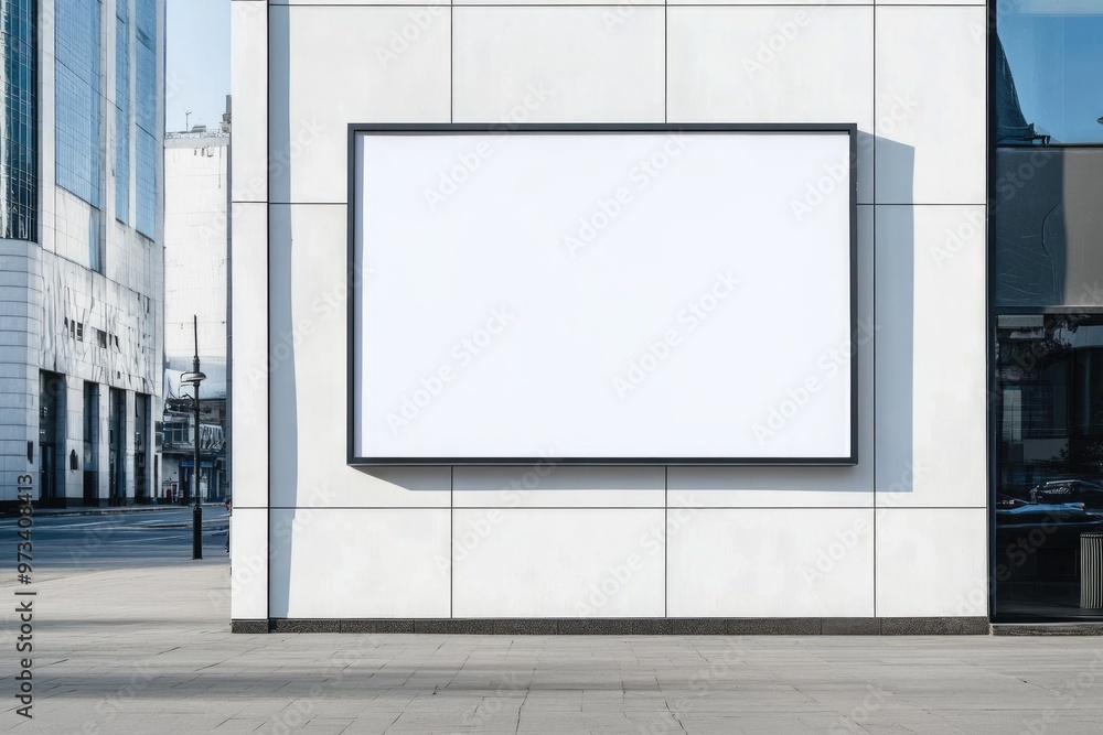 Urban Billboard Advertising Display on White Building Exterior Urban Billboard Advertising Display on White Building Exterior