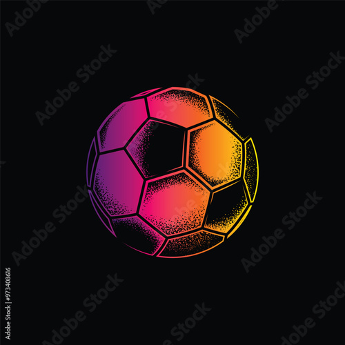 Retro style soccer ball. Original vector illustration in vintage style isolated on black background. T-shirt design.