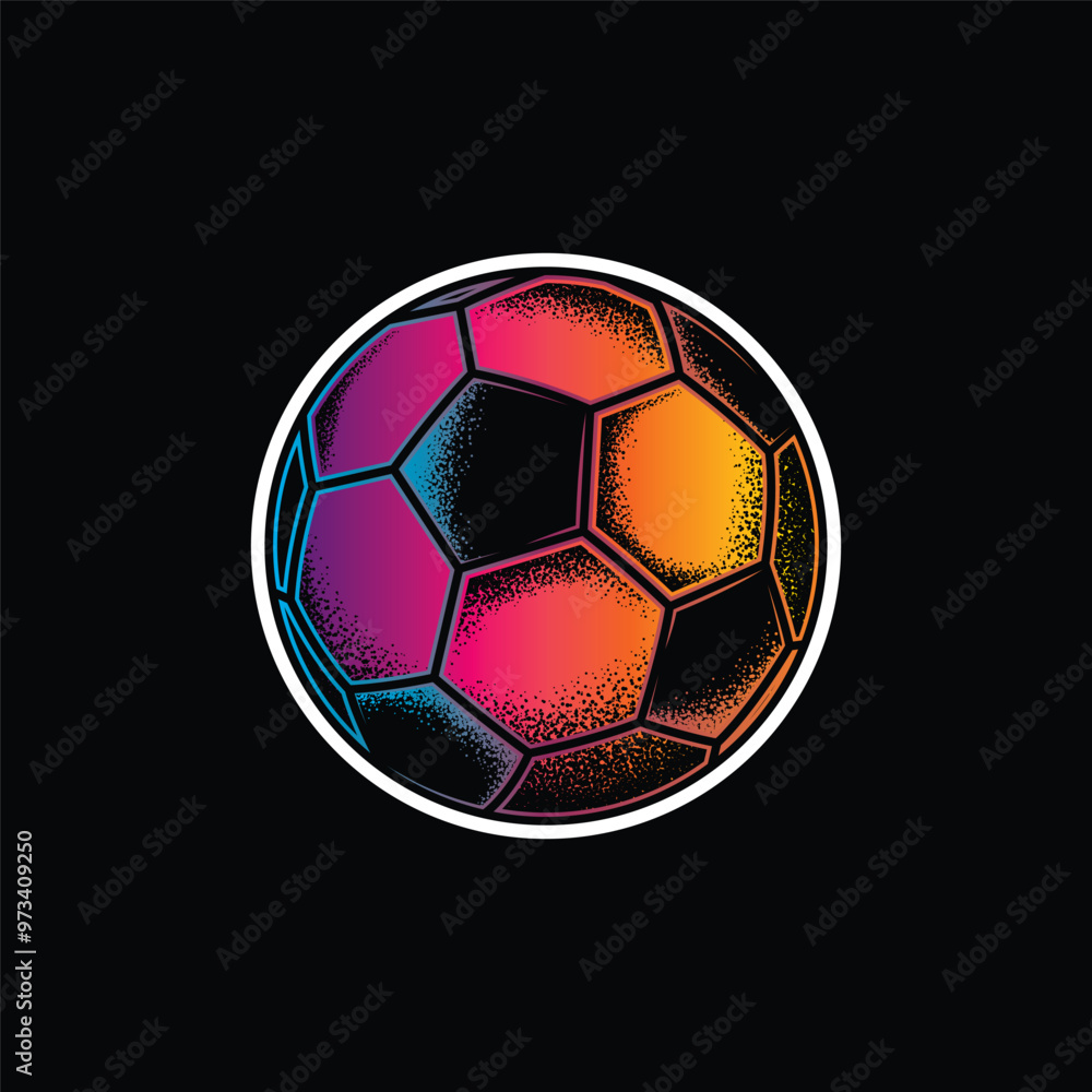 Obraz premium Retro style soccer ball. Original vector illustration in vintage style isolated on black background. T-shirt design.