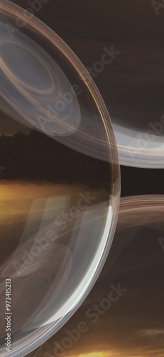 Abstract luminous circles, balls. Orange color. The background of nature. 3d rendering on the theme of design, minimal style, minimalism, wallpaper. Vertical orientation.