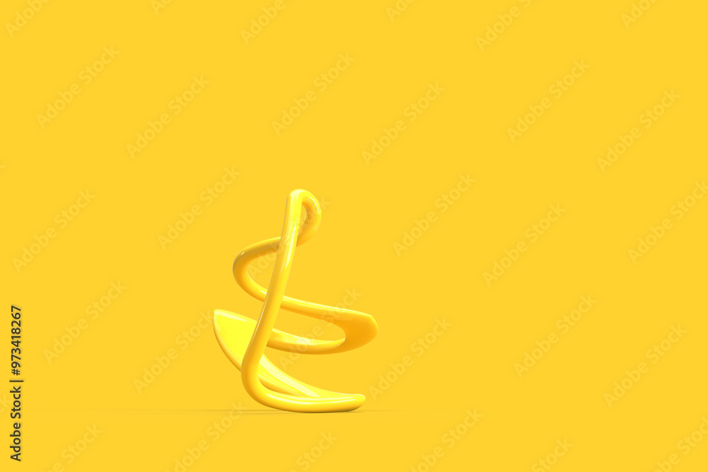 Abstract bent geometric shape on a yellow background. A similar abstraction to a dollar, a musical note a treble clef. 3d rendering, minimal style. Abstract bent geometric shape on a yellow background. A similar abstraction to a dollar, a musical note a treble clef. 3d rendering, minimal style.