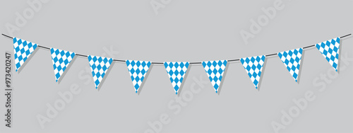 Oktoberfest bunting in traditional Bavarian colors, German beer festival decoration, vector banner