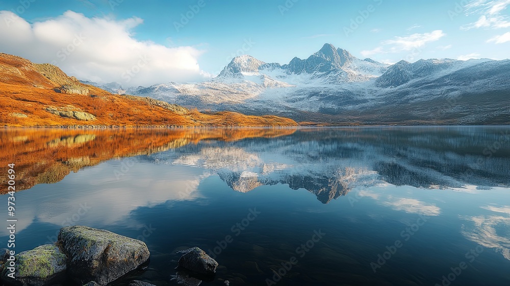 Fototapeta premium Mountain Range Reflected in a Still Lake