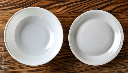 Minimalist arrangement of a white bowl and plate on a clean surface