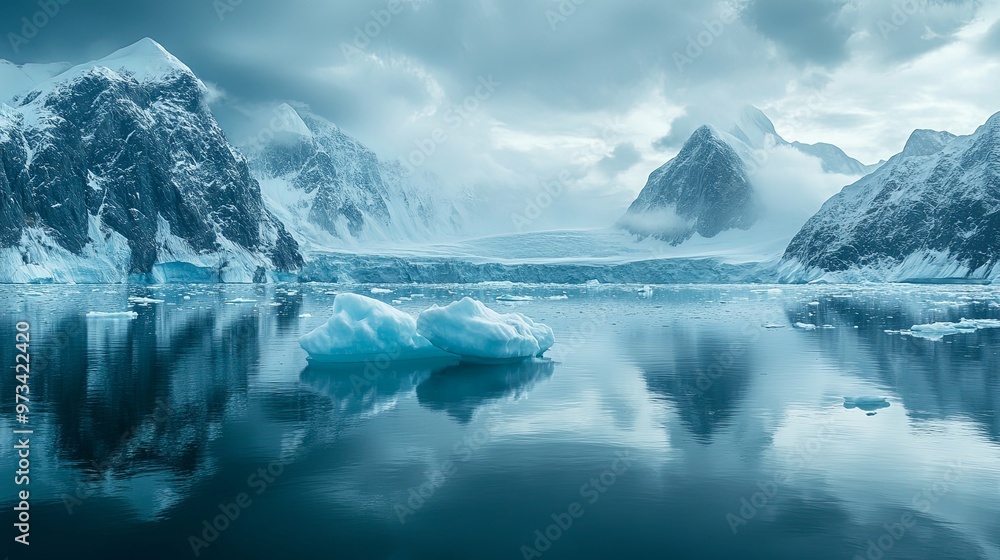 Fototapeta premium Snowy Mountains Reflected in Calm Arctic Waters