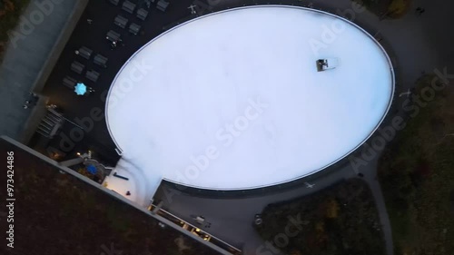 Aerial top down of Prospect Park ice skating rink Brooklyn during fall in New York City
