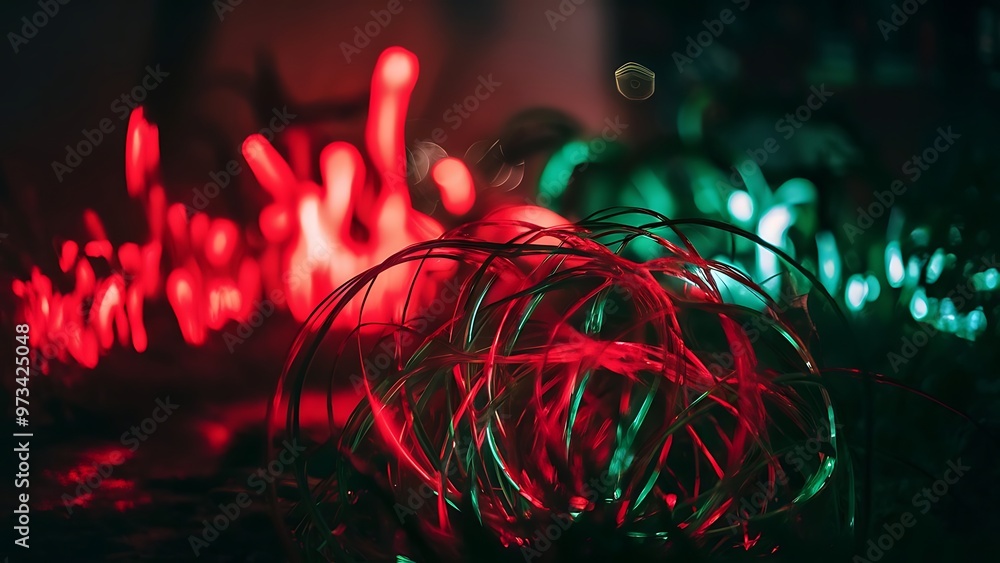 Fototapeta premium Blurred abstract background, bokeh. Red and green natural defocus lights.
