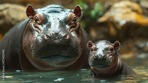 photo of baby pygmy hippopotamus in reserve, zoo, wildlife, animal, park, ecology, zoology, swamp, ungulate mammal, habitat, forest, grass photo