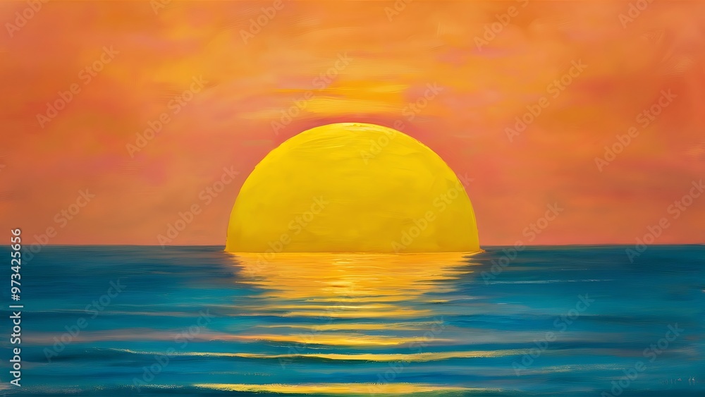 Obraz premium Yellow Sun Set in The Middle of The Ocean
