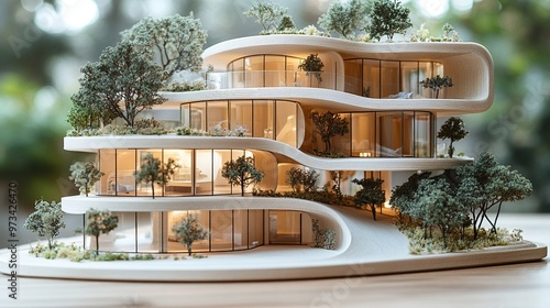 Innovative architect showcasing a model of a sustainable building