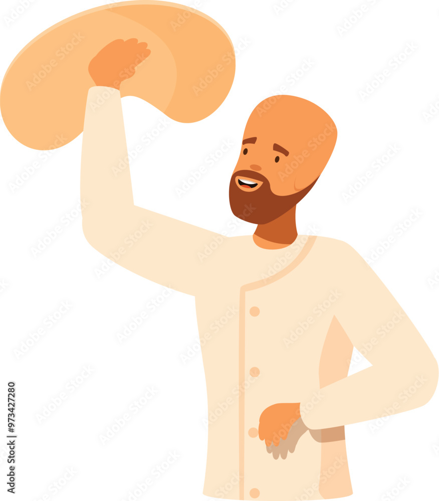 Professional baker is tossing pizza dough into the air, showcasing his expertise in the kitchen Professional baker is tossing pizza dough into the air, showcasing his expertise in the kitchen