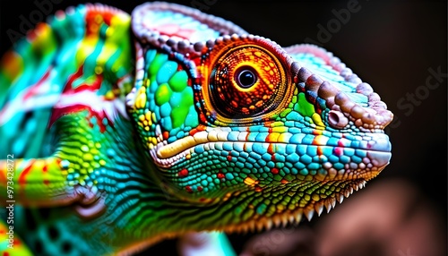 Vibrant Closeup of an Exotic Chameleon Lizard in Lush Surroundings