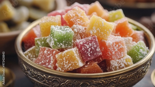 A close-up of an Arabic dessert bowl