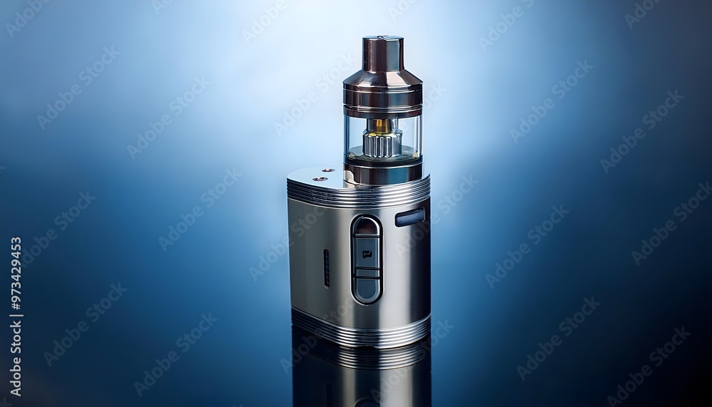 A sleek modern vape device with a clear tank of e-liquid A sleek modern vape device with a clear tank of e-liquid