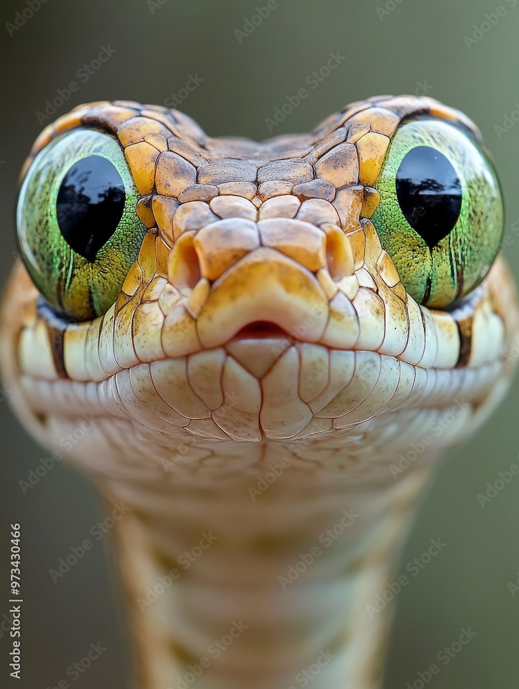 Fototapeta premium Funny cute snake with big green eyes