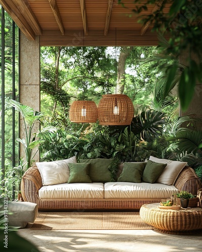 Warm and cozy interior with abundant indoor plants in a charming garden house picture