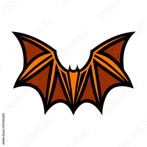 A cartoon bat with orange wings and a black body. The wings are drawn with a lot of detail and the bat has a menacing look