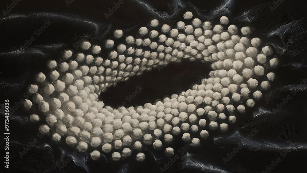 Fototapeta premium Abstract painting with white round brush strokes on black