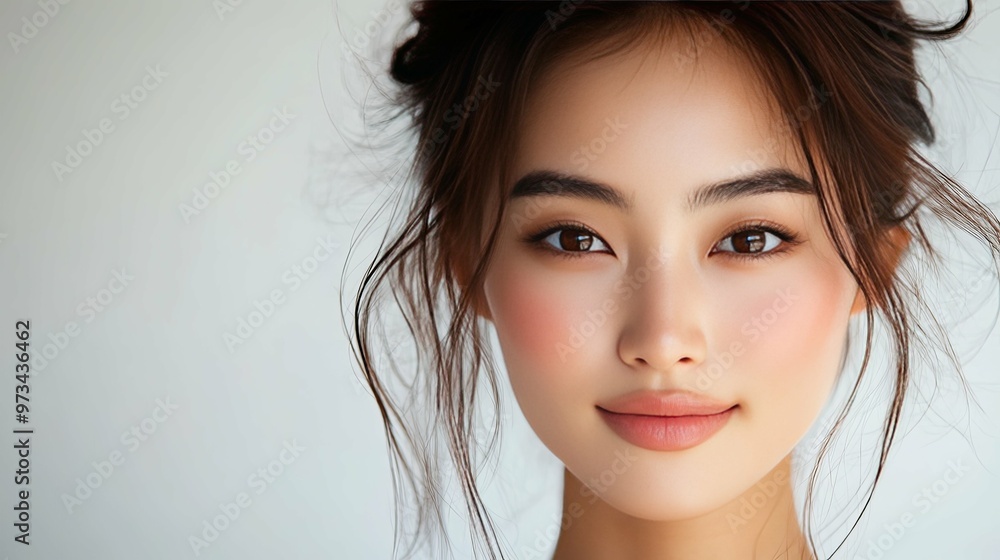 Close-up Portrait of a Young Woman with Brown Eyes and a Soft Smile Close-up Portrait of a Young Woman with Brown Eyes and a Soft Smile