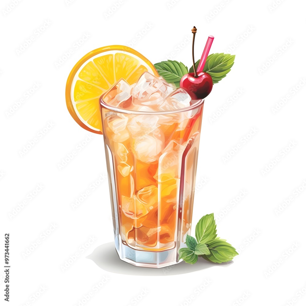 Fototapeta premium cocktail with lemon and mint on isolated white background.