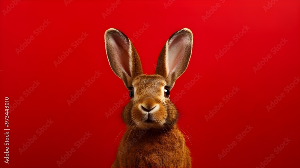 Fototapeta premium brown rabbit on a red background.