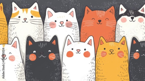 cute cat banner, adorable feline sketches displayed in a playful layout on a banner, ideal for fans of charming artwork