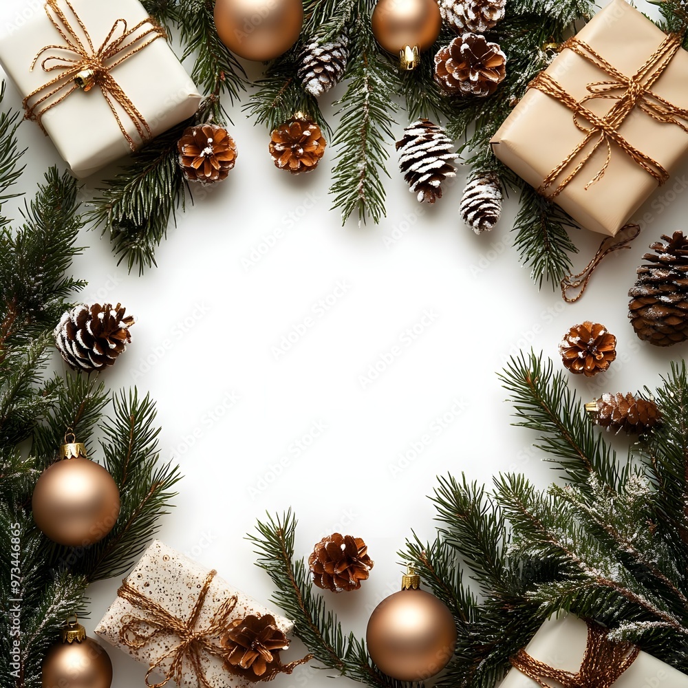 Festive Christmas Border with Pine Branches and Gifts Festive Christmas Border with Pine Branches and Gifts