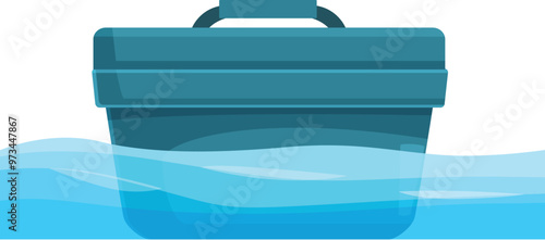 Closed waterproof case floating on water surface, shipping and delivery concept