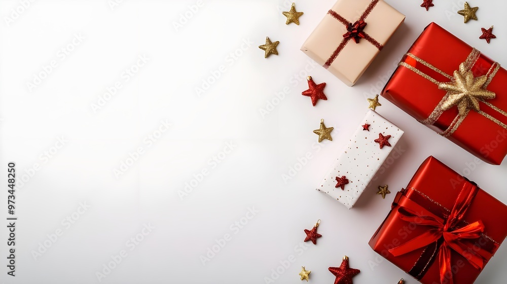 Festive Christmas Gifts with Gold & Red Stars Festive Christmas Gifts with Gold & Red Stars