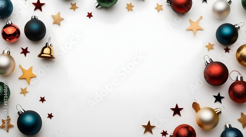 Festive Christmas Ornament Border White Background