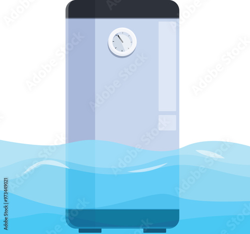 Water heater leaking and flooding the room with water, concept of home insurance and appliance malfunction