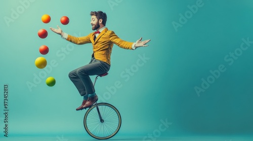 Juggling Performer on a Unicycle