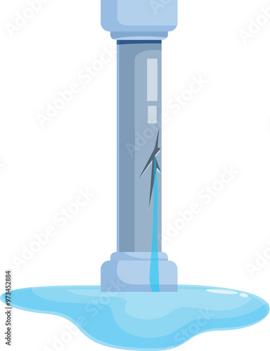 Cartoon style illustration of a leaking water pipe creating a puddle under a broken column