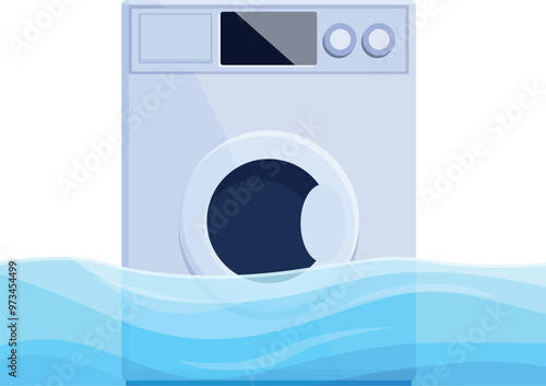 Washing machine is overflowing, creating a flood in the laundry room