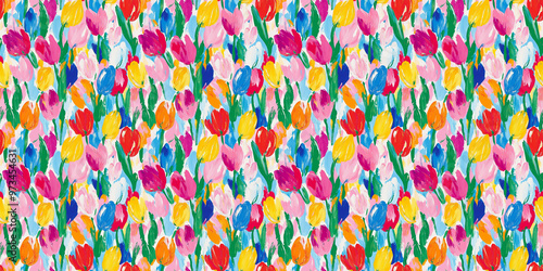 an impressionist painting pattern of tulips in a style reminiscent of fauvism or early modernism