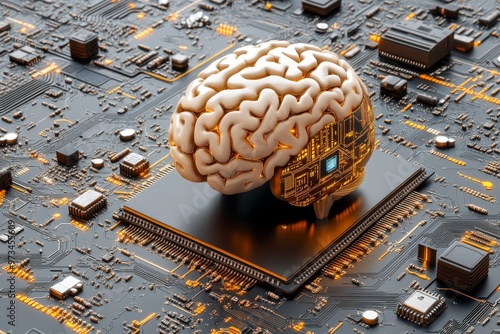 Cognitive augmentation brain computer interface neural augmentation artificial synapse and synapse engineering digital brain on a processor chip symbolizing cognitive technology integration photo