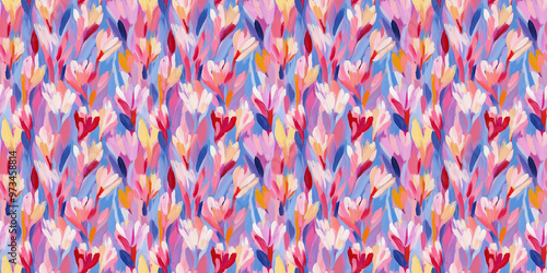 an abstract painting pattern of tulips in a style reminiscent of fauvism or early modernism