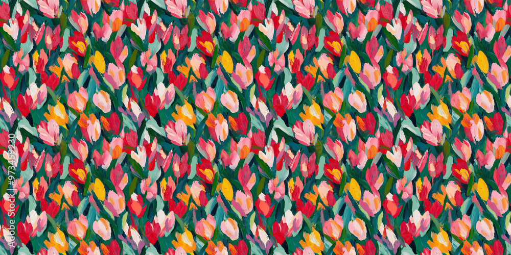 Fototapeta premium an abstract painting pattern of tulips in a style reminiscent of fauvism or early modernism